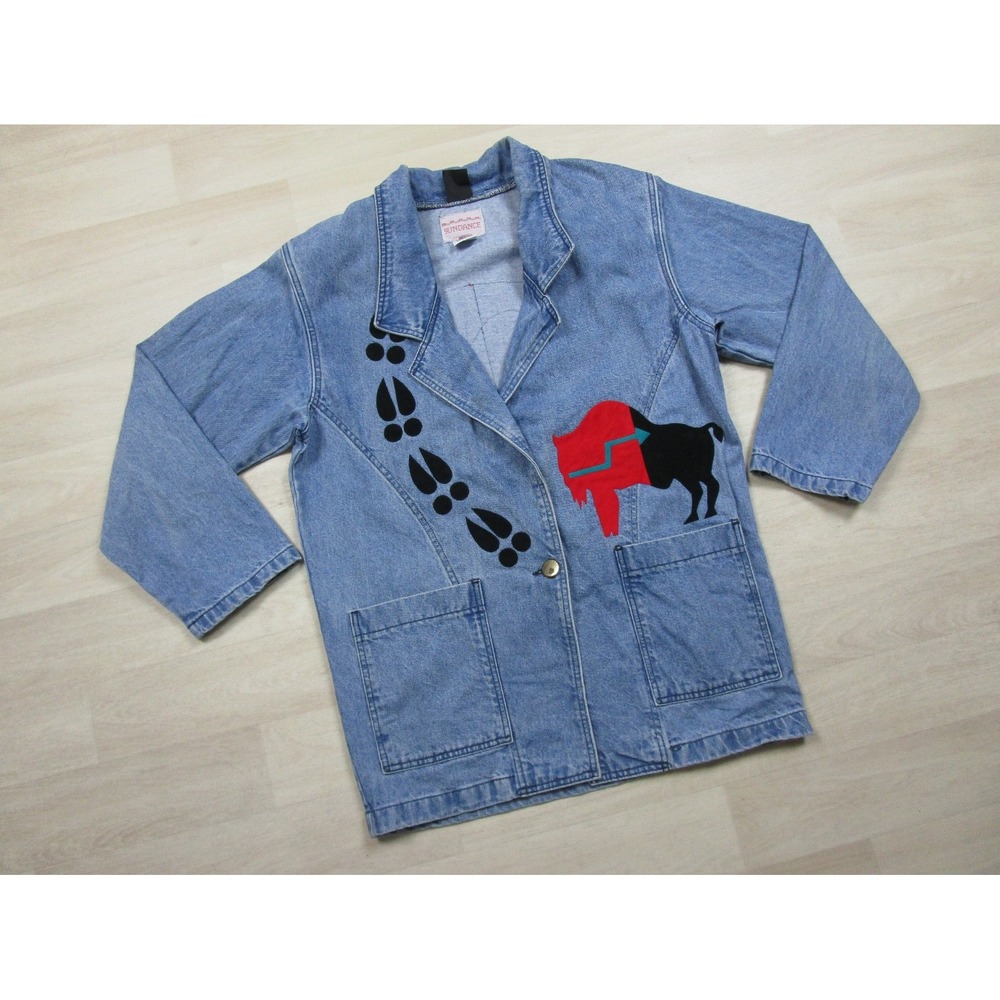 Vintage 90s Sundance x Moxie Denim Chore Coat Women's (M) Buffalo Santa Fe USA - Picture 2 of 16